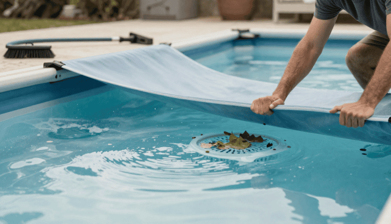 1. Accessoire de nettoyage pour piscine hors-sol, filet avec balai, pour retirer feuilles et débris, idéal pour l'entretien régulier.