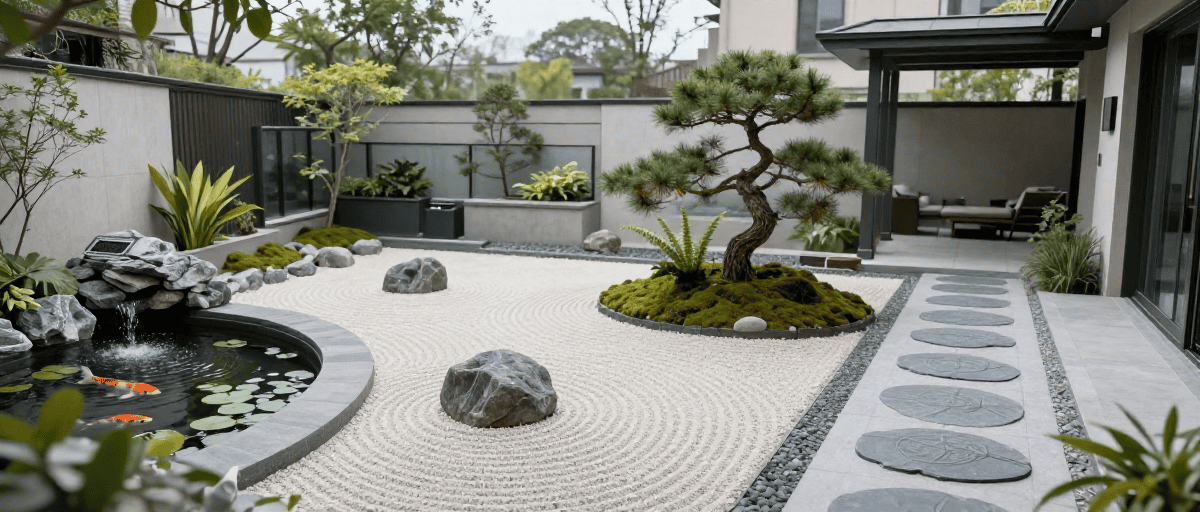 Cour zen moderne multi-zones